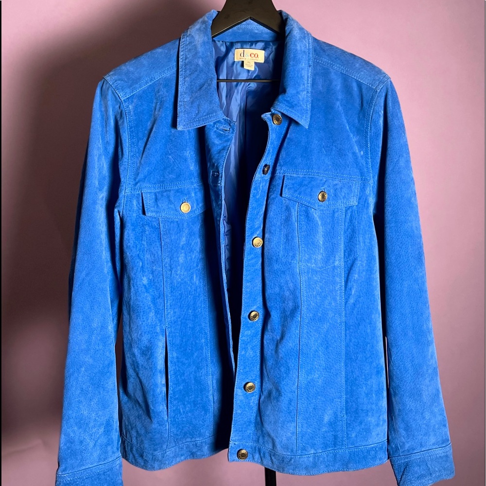 Denim&Co  Royal Blue Suede Leather Jacket